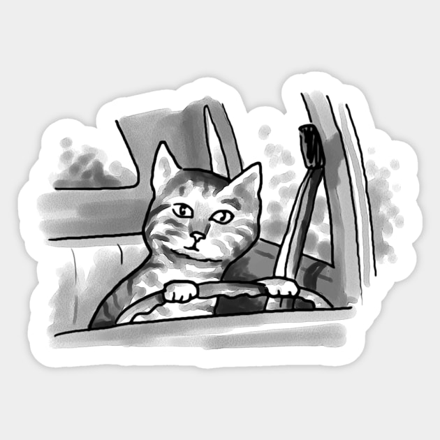 Cat Driving Sticker by bobeckstein